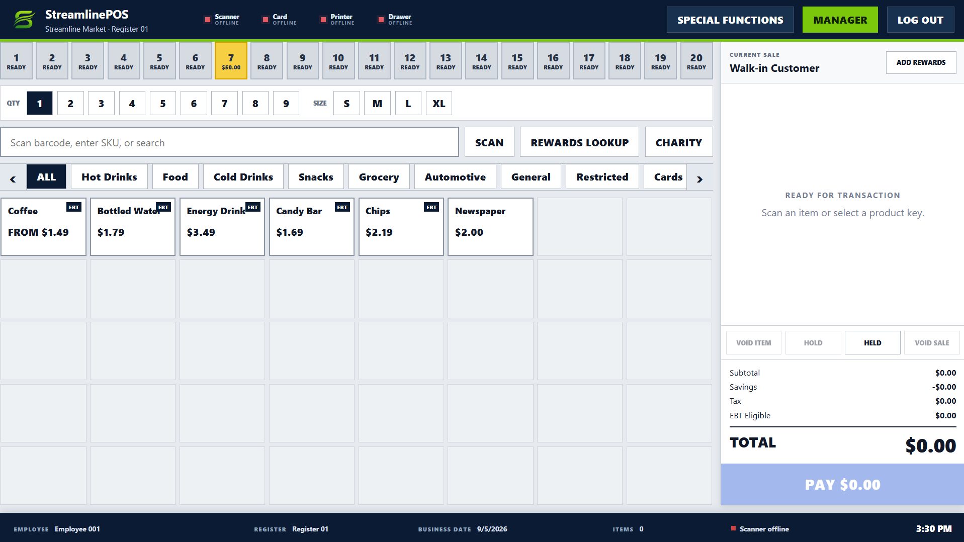 Streamline POS register interface